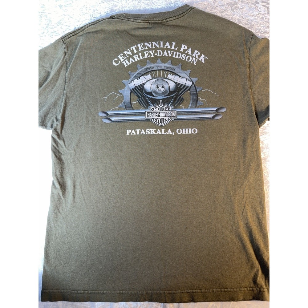 Harley Davidson T Shirt Men Large Green American Star Pin Up Biker Graphic Y2K - Picture 5 of 10